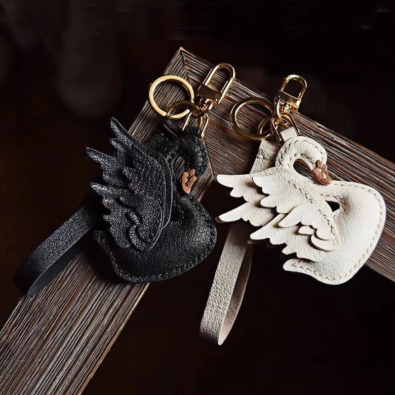 Elegant Black and White Swan Bag Charm – Original Design, Premium Leather, Handcrafted Accessory, Keychain for Women, Ideal for Unique Gifts - Tomlynam