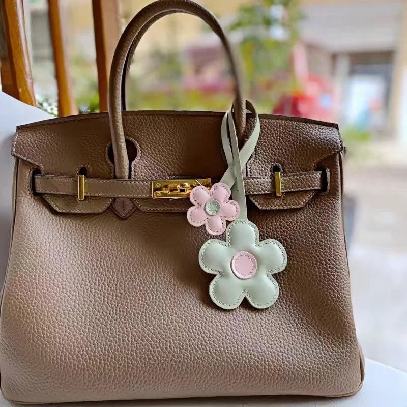 Elegant Sunflower Charm - Dual - Flower and Triple - Flower Multicolor Handmade Genuine Leather Bag, Backpack Accessory, Keychain, Premium Gift - Tomlynam