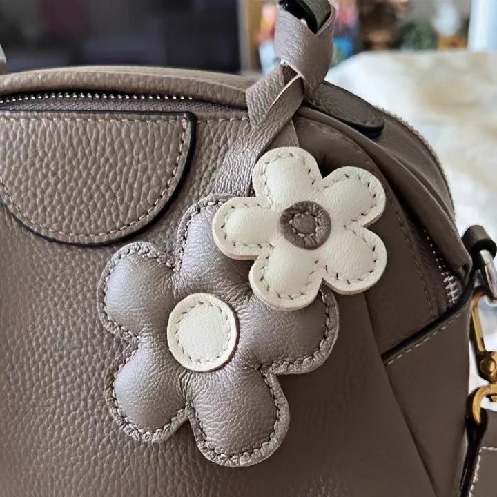 Elegant Sunflower Charm - Dual - Flower and Triple - Flower Multicolor Handmade Genuine Leather Bag, Backpack Accessory, Keychain, Premium Gift - Tomlynam