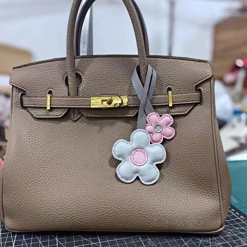 Elegant Sunflower Charm - Dual - Flower and Triple - Flower Multicolor Handmade Genuine Leather Bag, Backpack Accessory, Keychain, Premium Gift - Tomlynam