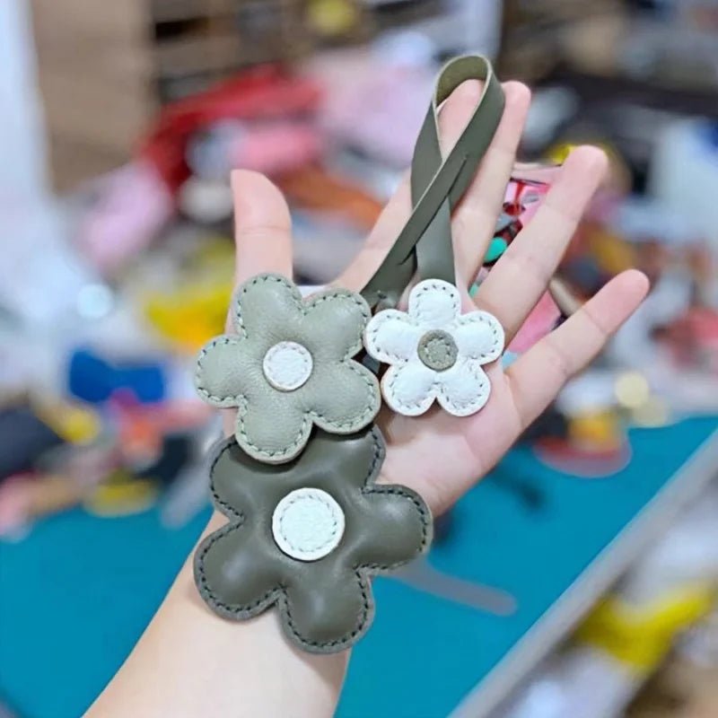 Elegant Sunflower Charm - Dual - Flower and Triple - Flower Multicolor Handmade Genuine Leather Bag, Backpack Accessory, Keychain, Premium Gift - Tomlynam