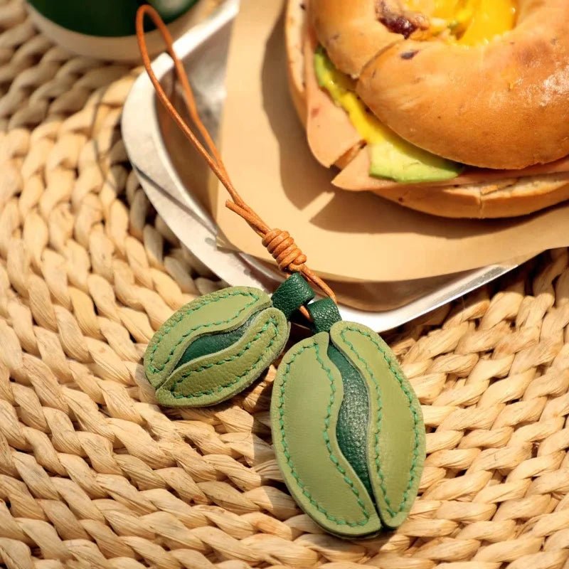 French Lambskin Coffee Bean Bag Charm – Handcrafted Dual - Tone Leather Keychain | Vintage - Inspired Pendant for Handbags & Cars | Unique Gift for Coffee Lovers - Tomlynam