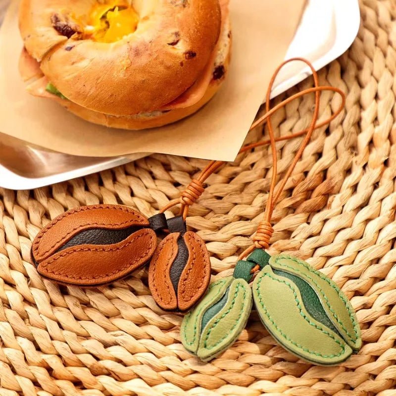 French Lambskin Coffee Bean Bag Charm – Handcrafted Dual - Tone Leather Keychain | Vintage - Inspired Pendant for Handbags & Cars | Unique Gift for Coffee Lovers - Tomlynam