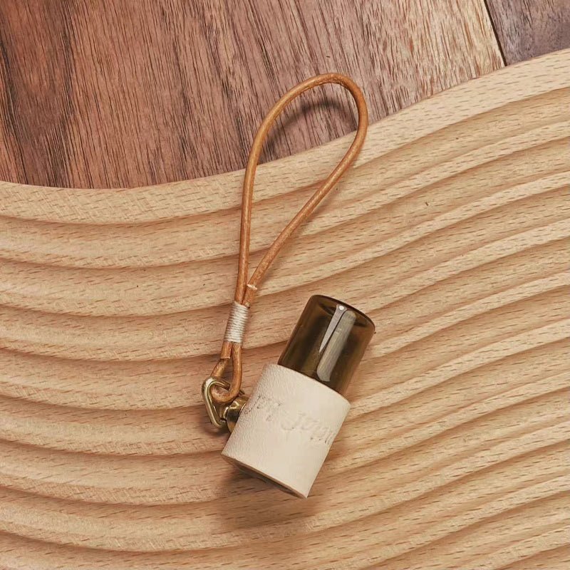 Minimalist Refillable Perfume Bottle Charm – Handcrafted Leather Aroma Pendant | Essential Oil Roller Keychain | Mosquito Repellent Bag Accessory - Tomlynam