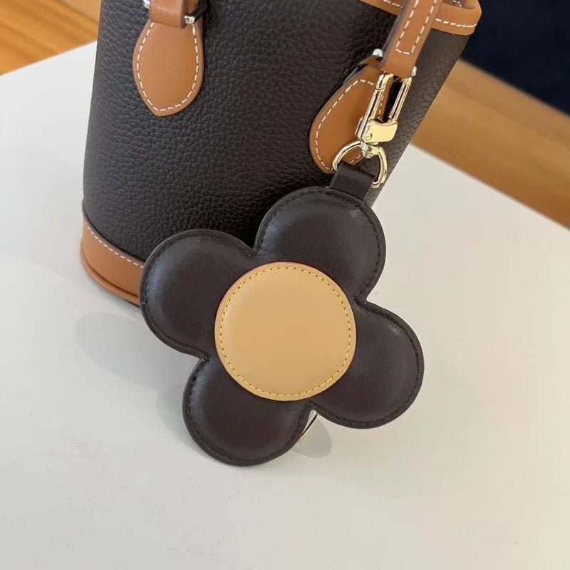 Sunflower Leather Coin & Earbud Case Charm – Designer Mini Flower Bag Pendant | Handmade Genuine Leather Keychain | Versatile Purse Accessory in Multiple Colors - Tomlynam