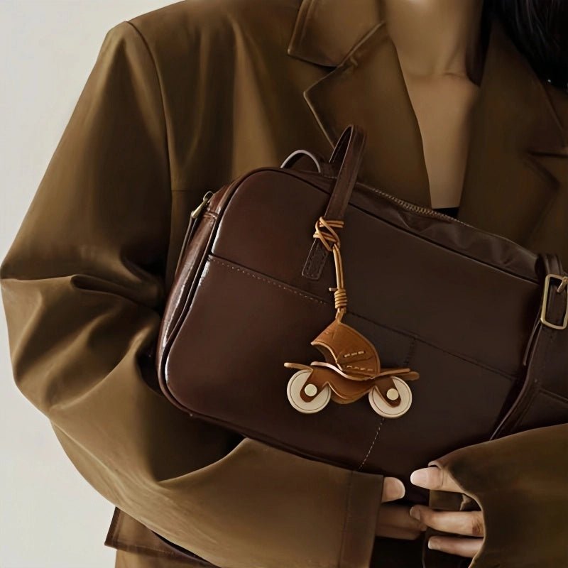 Flying Motorcycle Leather Bag Charm – Handcrafted Vegetable - Tanned Keychain for Bags or Keys, 3D Design, Unique Adventure - Inspired Gift - Tomlynam