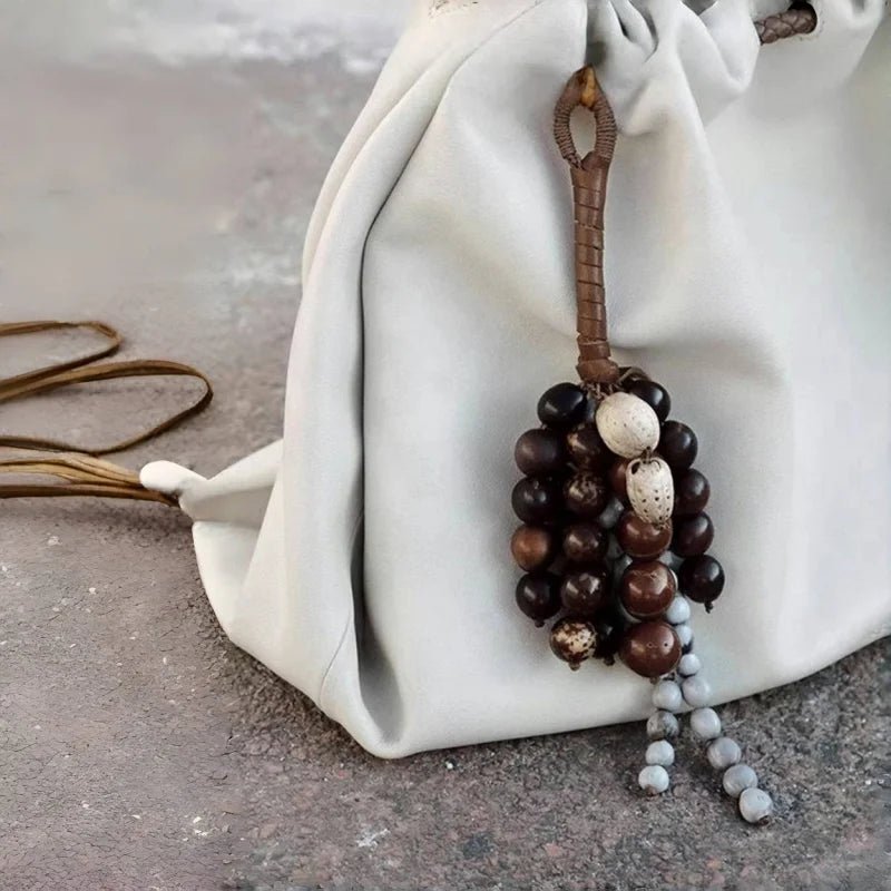 Fortune Seeds Natural Beaded Bag Charm – Handcrafted Lucky Pendant | Unique Artisanal Accessory | Elegant Statement for Handbags - Tomlynam