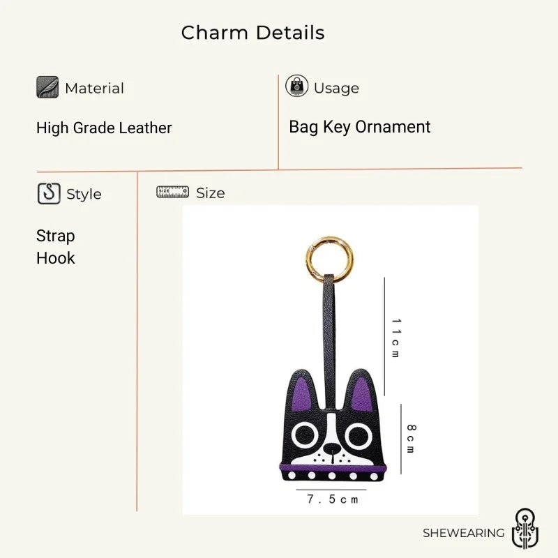 French Bulldog Leather Bag Charm – Handcrafted ALRAN Goatskin Dog Pendant | Original Design Keychain | Cute Gift for Dog Lovers - Tomlynam