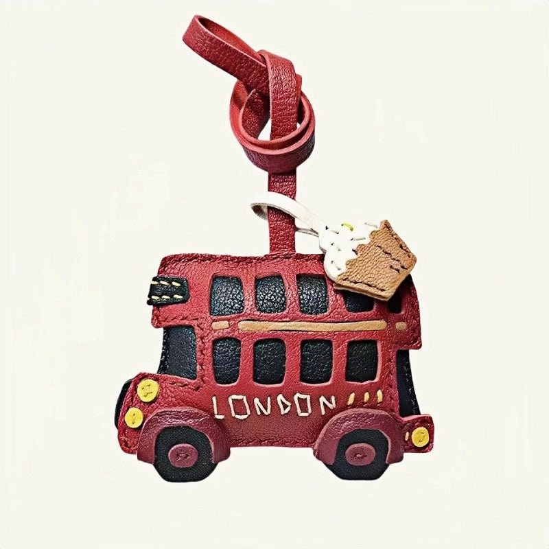 Genuine Leather London Red Bus Charm – Iconic British Design, Handcrafted Vintage Keychain for Bags and Accessories - Tomlynam