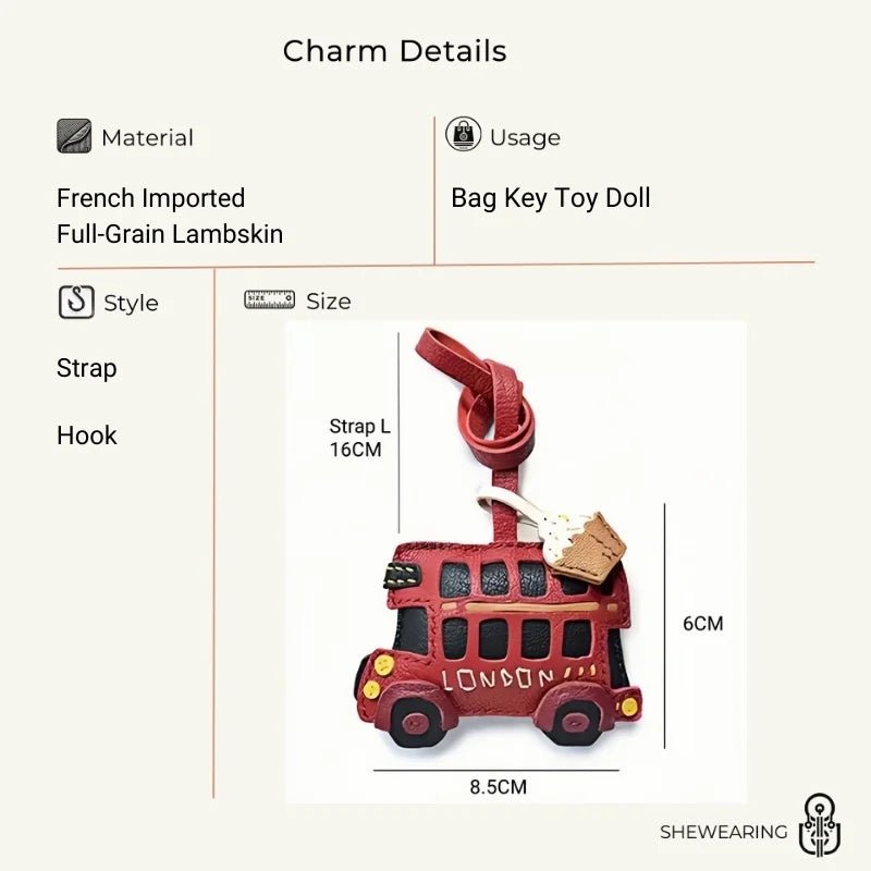 Genuine Leather London Red Bus Charm – Iconic British Design, Handcrafted Vintage Keychain for Bags and Accessories - Tomlynam