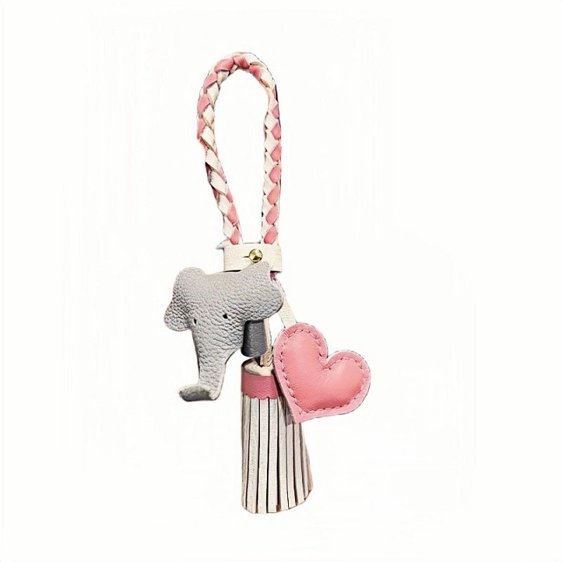 Genuine Leather Tassel Elephant Bag Charm – Cute Heart Design, Handmade Accessory for Bags and Keys, Fashionable and Versatile Gift for Women - Tomlynam