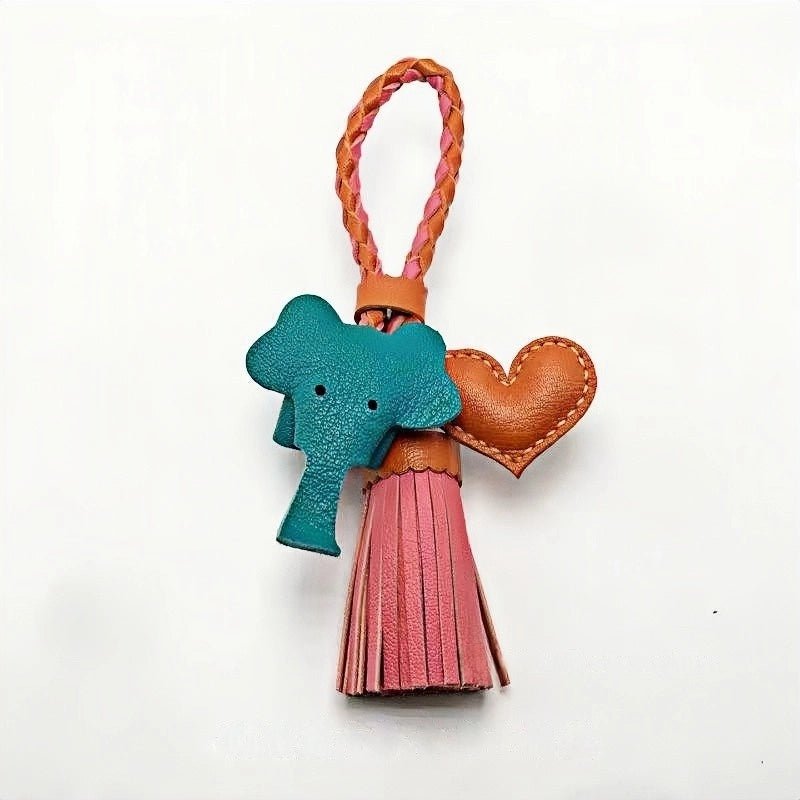 Genuine Leather Tassel Elephant Bag Charm – Cute Heart Design, Handmade Accessory for Bags and Keys, Fashionable and Versatile Gift for Women - Tomlynam