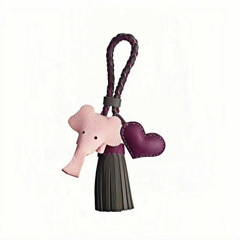 Genuine Leather Tassel Elephant Bag Charm – Cute Heart Design, Handmade Accessory for Bags and Keys, Fashionable and Versatile Gift for Women - Tomlynam