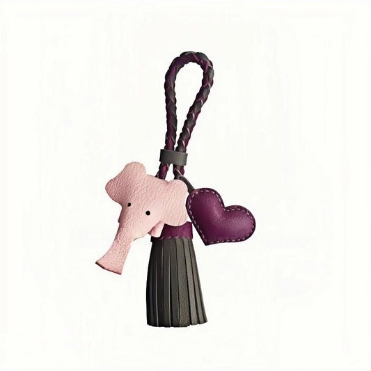 Genuine Leather Tassel Elephant Bag Charm – Cute Heart Design, Handmade Accessory for Bags and Keys, Fashionable and Versatile Gift for Women - Tomlynam