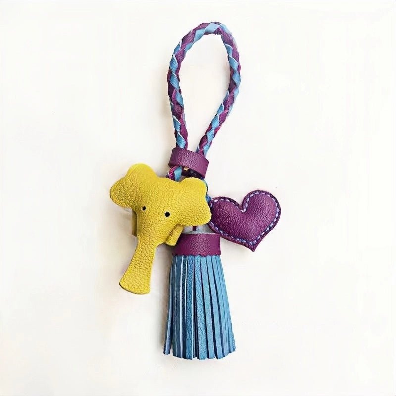 Genuine Leather Tassel Elephant Bag Charm – Cute Heart Design, Handmade Accessory for Bags and Keys, Fashionable and Versatile Gift for Women - Tomlynam