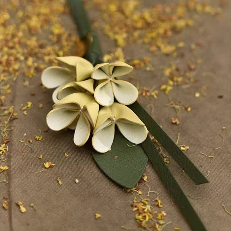Golden Osmanthus Leather Flower Charm – Handmade Full - Grain Cowhide Floral Pendant | Realistic 3D Bloom Keychain for Elegant Bag Decoration - Tomlynam