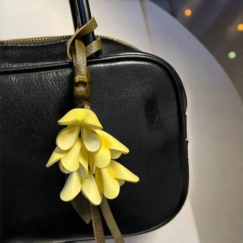 Golden Osmanthus Leather Flower Charm – Handmade Full - Grain Cowhide Floral Pendant | Realistic 3D Bloom Keychain for Elegant Bag Decoration - Tomlynam