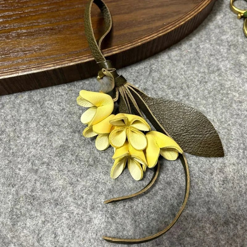 Golden Osmanthus Leather Flower Charm – Handmade Full - Grain Cowhide Floral Pendant | Realistic 3D Bloom Keychain for Elegant Bag Decoration - Tomlynam