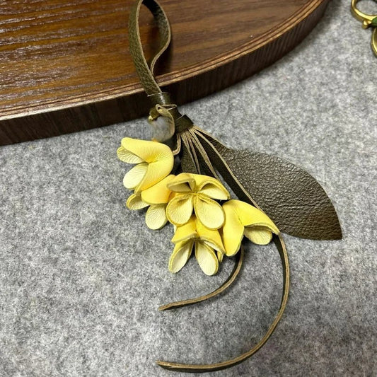 Golden Osmanthus Leather Flower Charm – Handmade Full - Grain Cowhide Floral Pendant | Realistic 3D Bloom Keychain for Elegant Bag Decoration - Tomlynam