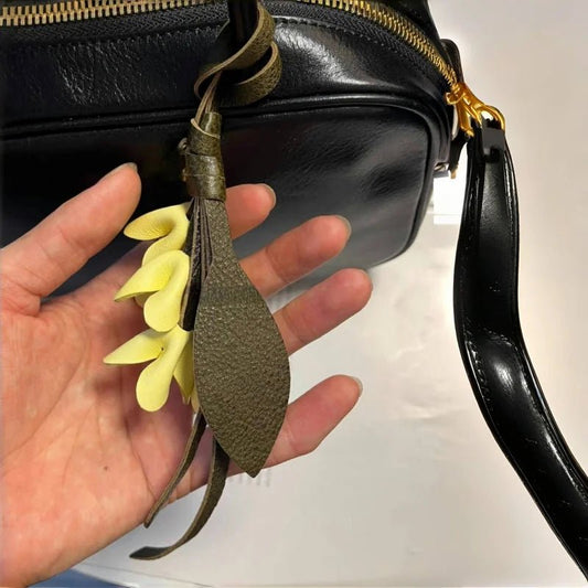 Golden Osmanthus Leather Flower Charm – Handmade Full - Grain Cowhide Floral Pendant | Realistic 3D Bloom Keychain for Elegant Bag Decoration - Tomlynam