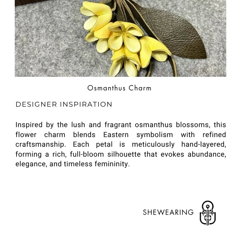 Golden Osmanthus Leather Flower Charm – Handmade Full - Grain Cowhide Floral Pendant | Realistic 3D Bloom Keychain for Elegant Bag Decoration - Tomlynam
