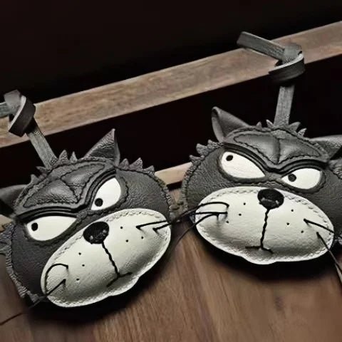 Grumpy Cat Leather Charm – Handmade Full - Grain Goatskin Bag and Key Accessory, Unique Gift for Cat Lovers - Tomlynam