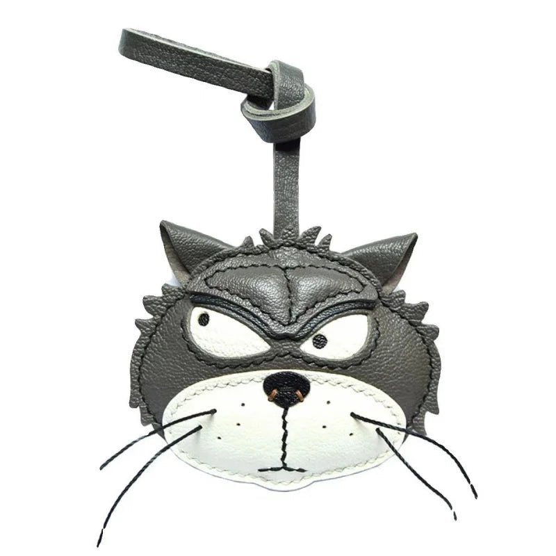 Grumpy Cat Leather Charm – Handmade Full - Grain Goatskin Bag and Key Accessory, Unique Gift for Cat Lovers - Tomlynam