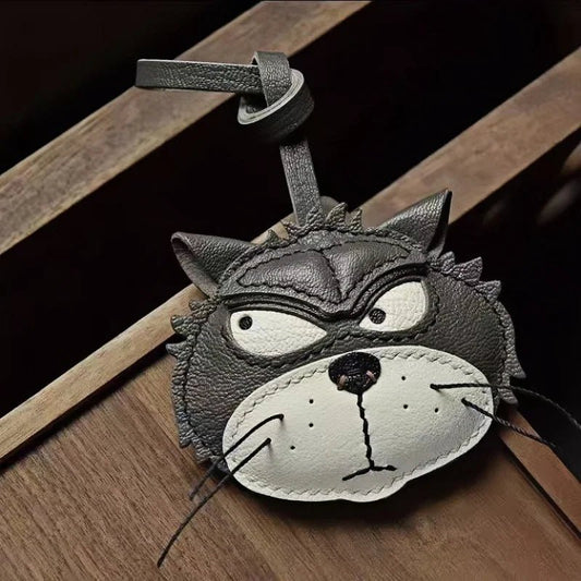 Grumpy Cat Leather Charm – Handmade Full - Grain Goatskin Bag and Key Accessory, Unique Gift for Cat Lovers - Tomlynam