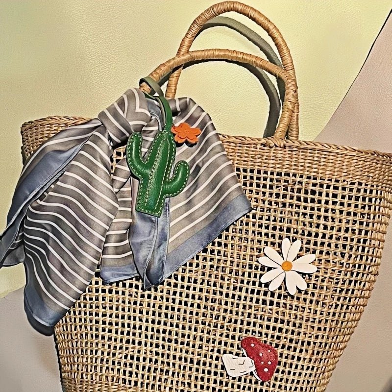 Hand - Stitched Genuine Leather Cactus Charm – INS Style Bag Accessory, Creative Gift, Keychain, Versatile and Trendy - Tomlynam