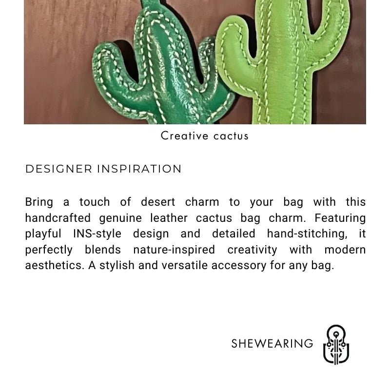 Hand - Stitched Genuine Leather Cactus Charm – INS Style Bag Accessory, Creative Gift, Keychain, Versatile and Trendy - Tomlynam