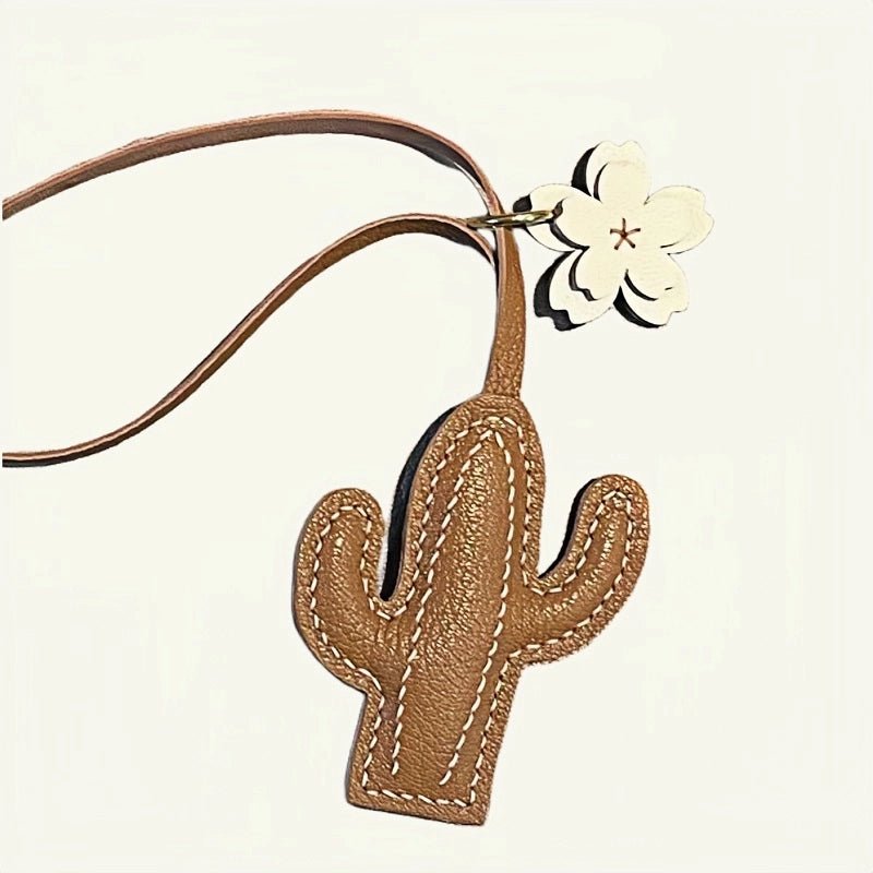 Hand - Stitched Genuine Leather Cactus Charm – INS Style Bag Accessory, Creative Gift, Keychain, Versatile and Trendy - Tomlynam
