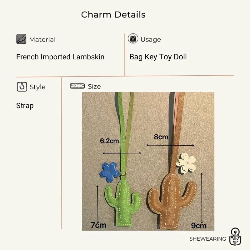 Hand - Stitched Genuine Leather Cactus Charm – INS Style Bag Accessory, Creative Gift, Keychain, Versatile and Trendy - Tomlynam