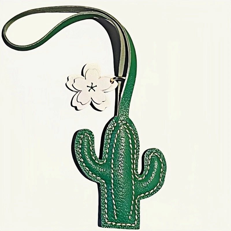 Hand - Stitched Genuine Leather Cactus Charm – INS Style Bag Accessory, Creative Gift, Keychain, Versatile and Trendy - Tomlynam