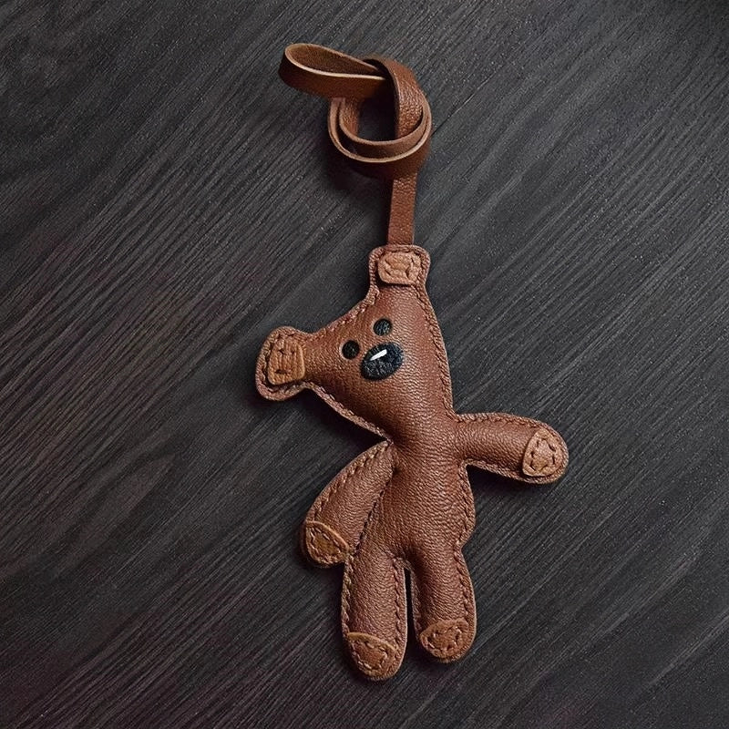 Hand - Stitched Leather Bear Bag Charm – Adorable Vintage Keychain Gift for Her - Tomlynam