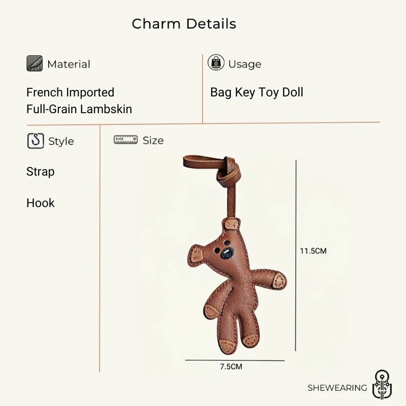 Hand - Stitched Leather Bear Bag Charm – Adorable Vintage Keychain Gift for Her - Tomlynam