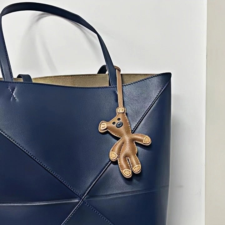 Hand - Stitched Leather Bear Bag Charm – Adorable Vintage Keychain Gift for Her - Tomlynam