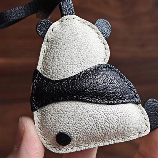 Hand - Stitched Panda Leather Bag Charm – Full - Grain Cowhide Keychain, Minimalist Black - and - White Design, Whimsical Gift for Her - Tomlynam
