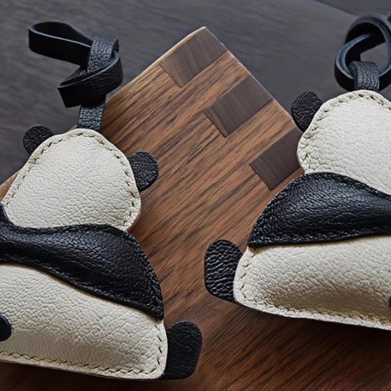 Hand - Stitched Panda Leather Bag Charm – Full - Grain Cowhide Keychain, Minimalist Black - and - White Design, Whimsical Gift for Her - Tomlynam