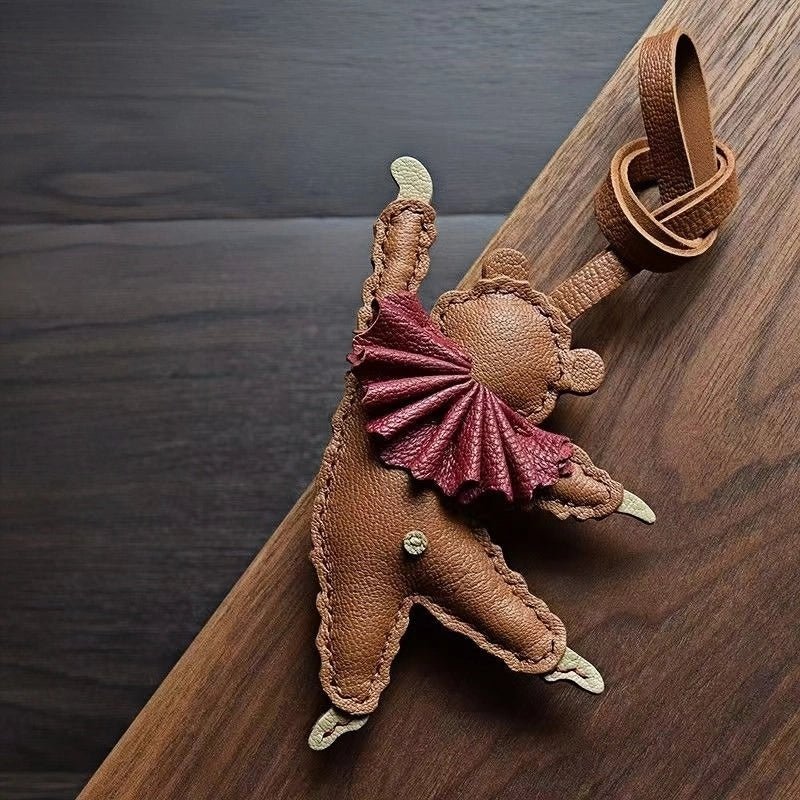 Handcrafted Ballet Bear Bag Charm – Full - Grain Lambskin, Elegant & Playful, Perfect Gift for Her - Tomlynam