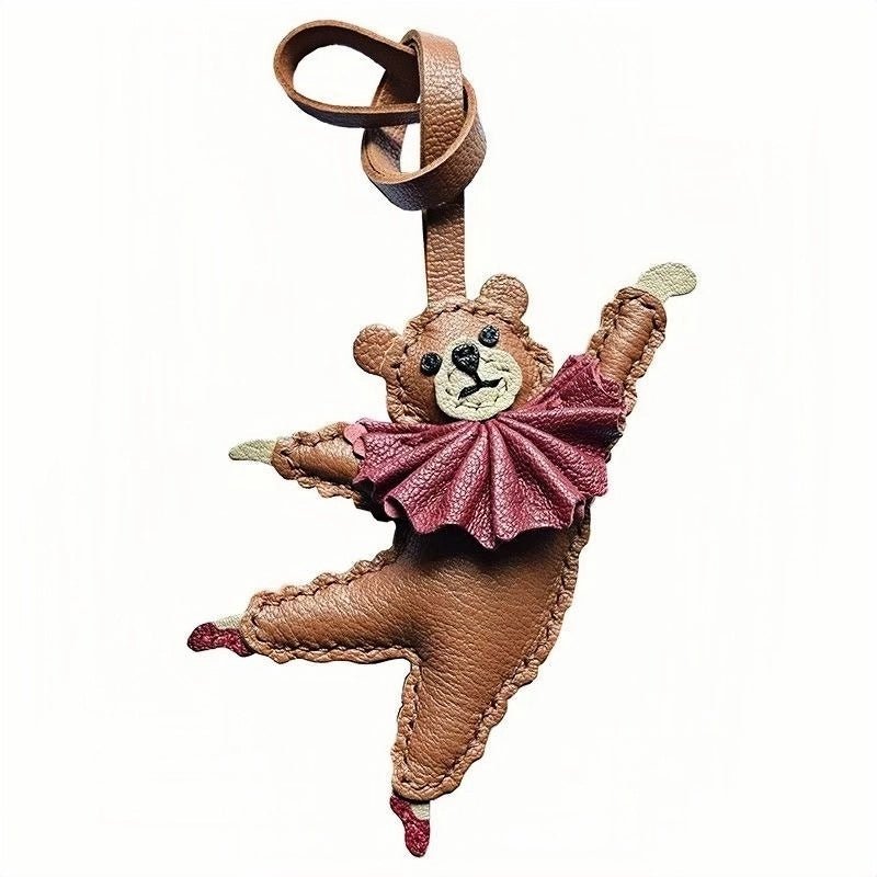 Handcrafted Ballet Bear Bag Charm – Full - Grain Lambskin, Elegant & Playful, Perfect Gift for Her - Tomlynam