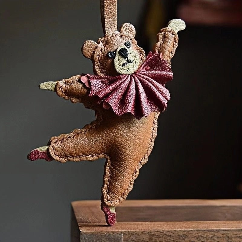 Handcrafted Ballet Bear Bag Charm – Full - Grain Lambskin, Elegant & Playful, Perfect Gift for Her - Tomlynam