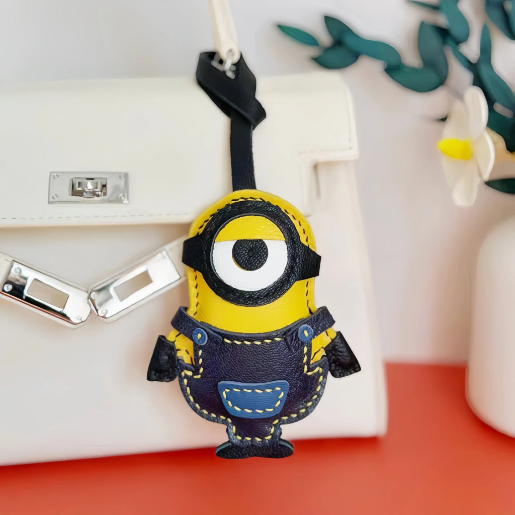 Handcrafted Big - Eyed Yellow Minion Leather Charm – Unique Bag & Key Accessory, Fun Gift Idea - Tomlynam