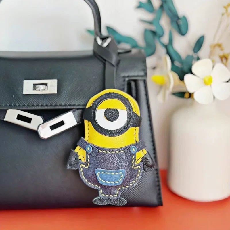 Handcrafted Big - Eyed Yellow Minion Leather Charm – Unique Bag & Key Accessory, Fun Gift Idea - Tomlynam