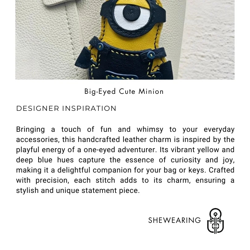 Handcrafted Big - Eyed Yellow Minion Leather Charm – Unique Bag & Key Accessory, Fun Gift Idea - Tomlynam