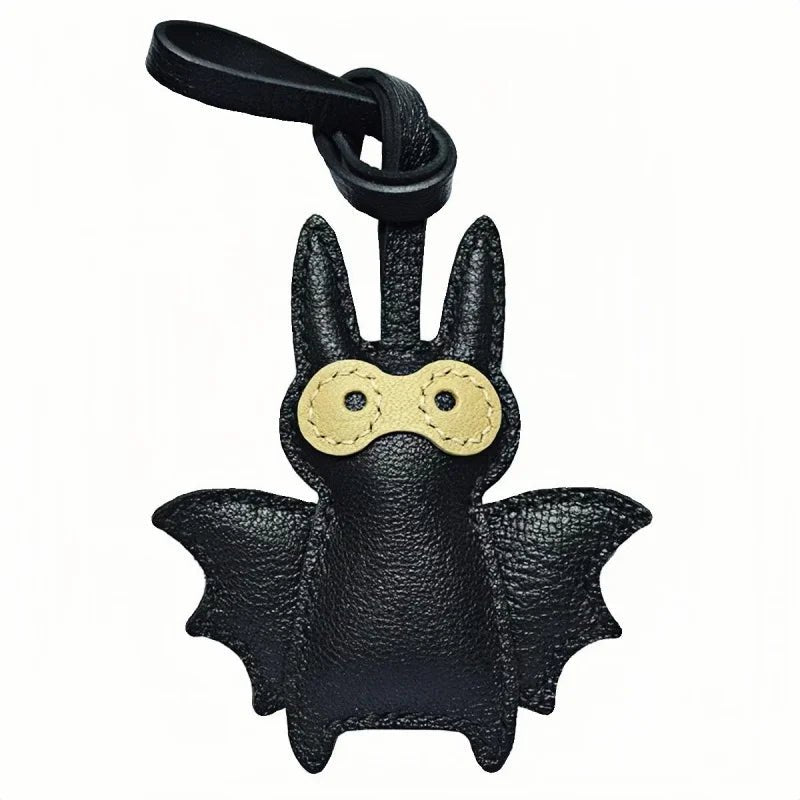 Handcrafted Black Leather Bat Charm – Playful Halloween - Inspired Keychain and Bag Accessory - Tomlynam