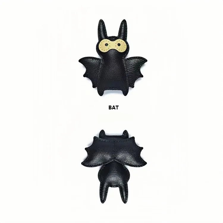 Handcrafted Black Leather Bat Charm – Playful Halloween - Inspired Keychain and Bag Accessory - Tomlynam
