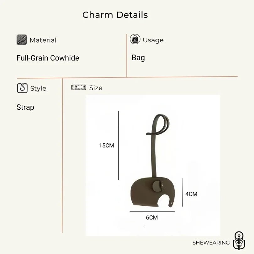 Handcrafted Elephant Leather Charm – Full - Grain Cowhide Bag Accessory with Minimalist Elegance - Tomlynam