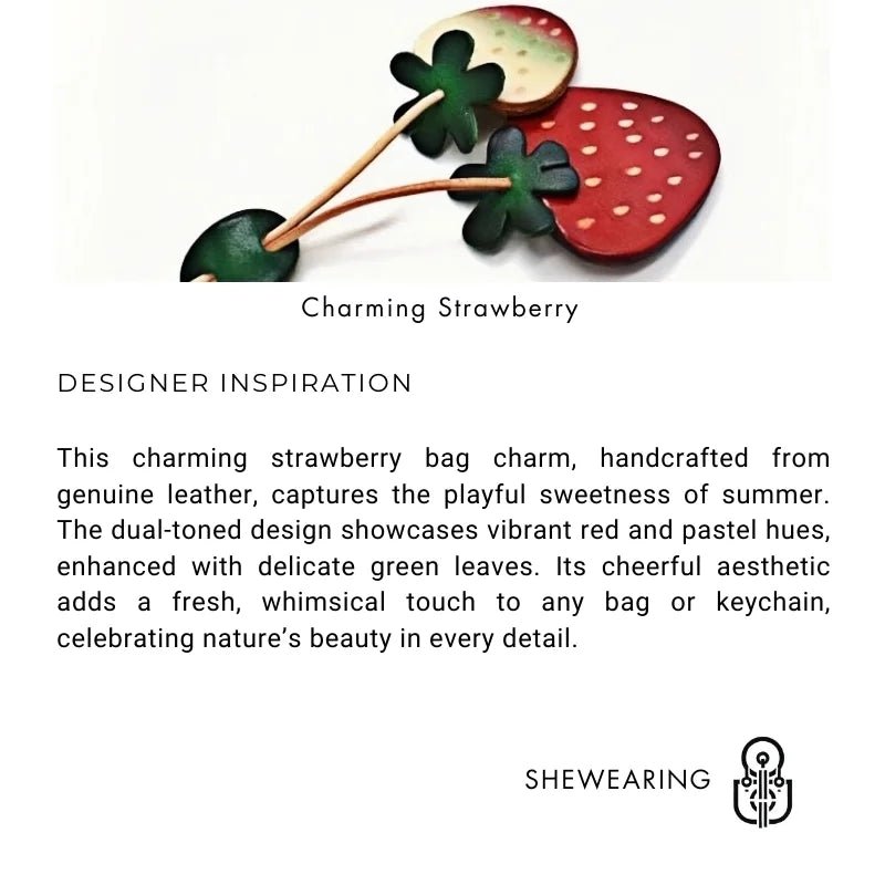 Handcrafted Genuine Leather Strawberry Bag Charm, Nordic - Style Fruit Design, Artisan Keychain, Car Accessory, Bookmark Decoration - Tomlynam