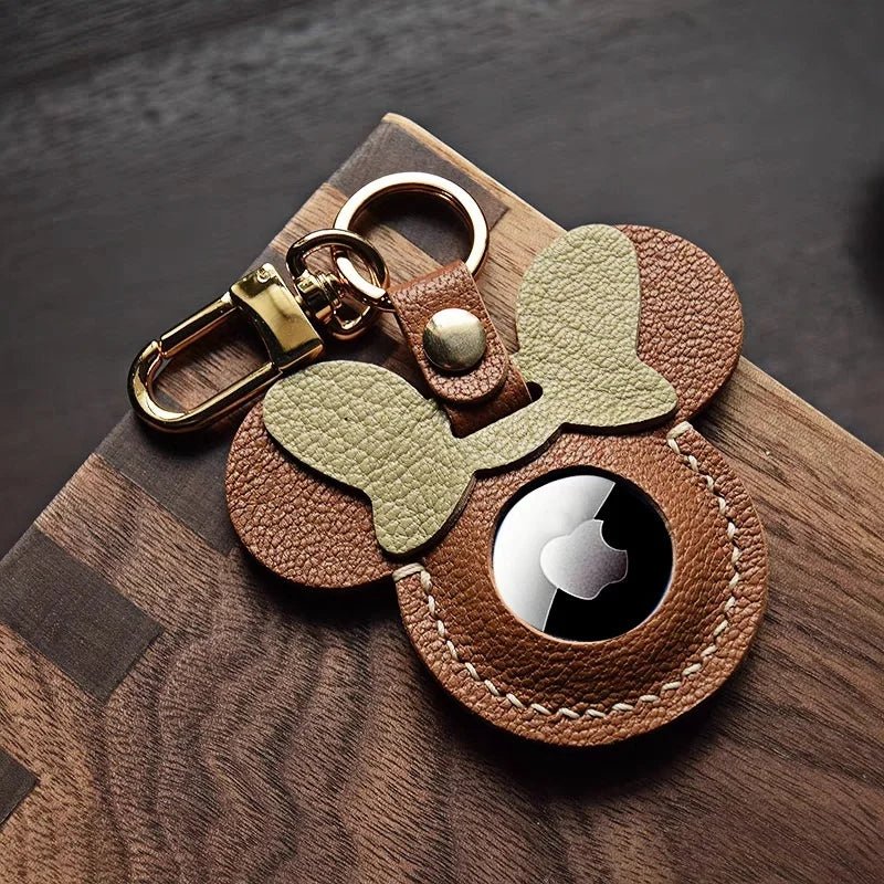 Handcrafted Leather AirTag Holder – Premium Full - Grain Goatskin Case for Apple AirTag | Secure & Stylish Anti - Loss Keychain Charm - Tomlynam