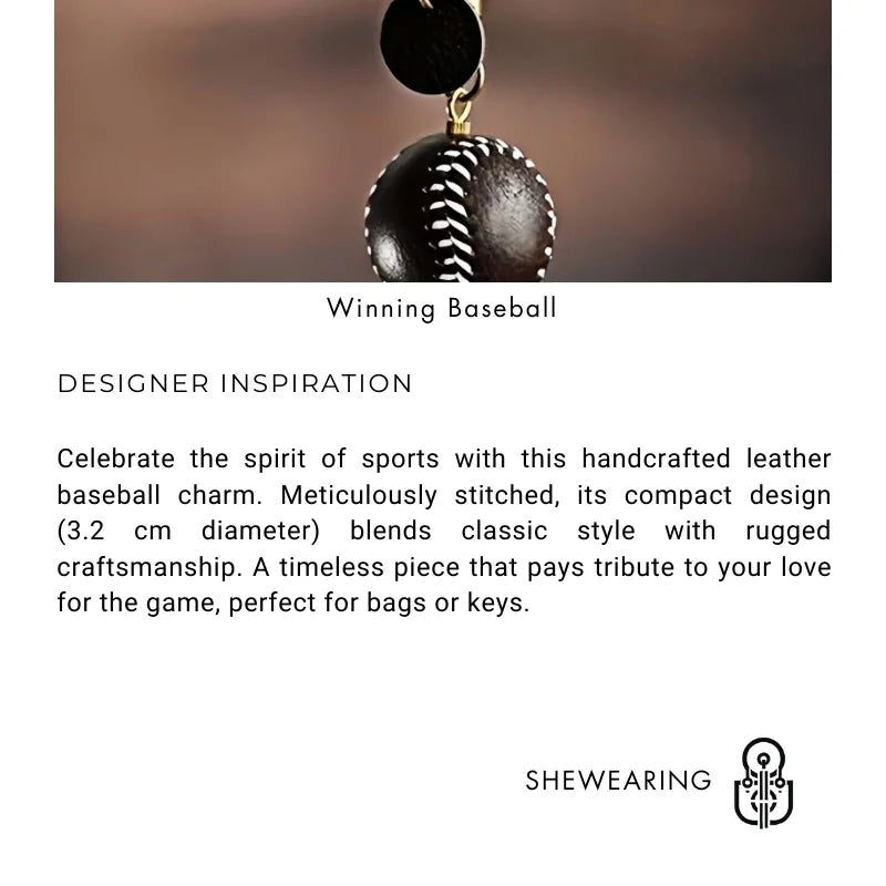 Handcrafted Leather Baseball Bag Charm – Genuine Cowhide, Keychain or Bag Accessory, Thoughtful Gift for Sports Lovers - Tomlynam